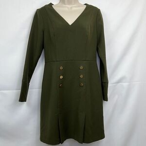 Shoshanna Olive Green long sleeve V-neck dress with button details size 6 EUC